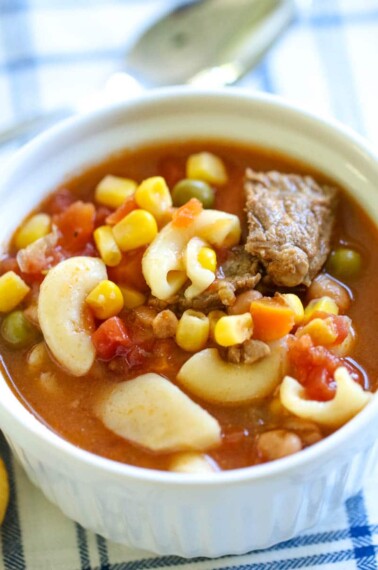 This Vegetable Soup recipe is the ultimate comfort food recipe and for good reason! It’s quick, easy and full of flavor!  The recipe was passed down from my grandmother and is a family favorite!