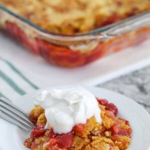 This Cherry Pineapple Dump Cake is the most delicious and easy dump cake recipe youโll ever try! Made with only 4-ingredients - just dump all the ingredients into a baking pan, bake and eat! #dumpcake #cake #dessert #cherry #allthingsmamma | allthingsmamma.com