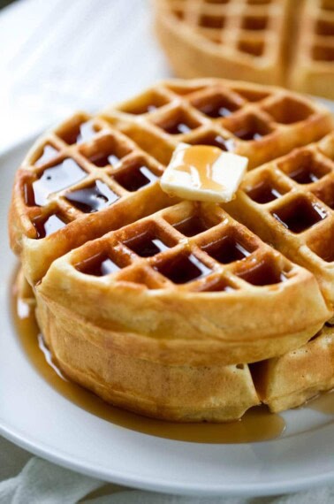 waffle recipe on a plate with butter and syrup