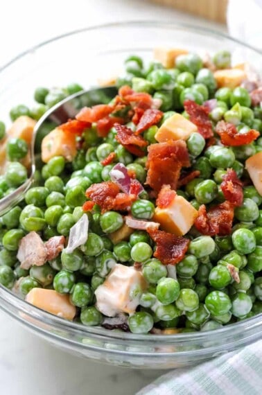 A bowl of pea salad.