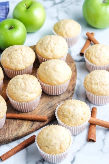 Apple muffins in paper liners.