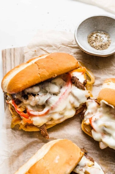 Philly cheesesteak sandwiches.