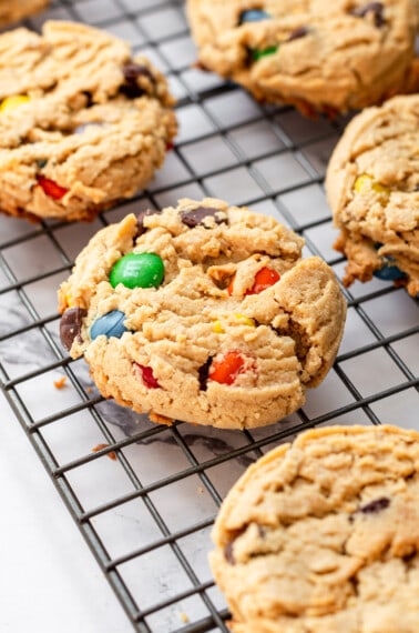 Monster cookies on a baking sheet.