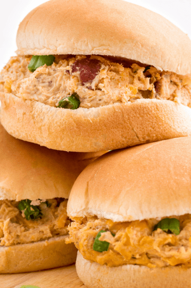 Three slow cooker crack chicken sandwiches.