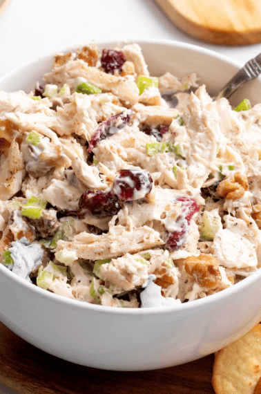 A bowl of cranberry chicken salad.