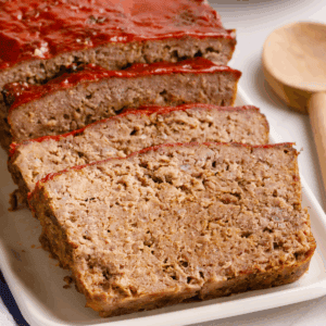 Sliced homemade Cracker Barrel meatloaf.