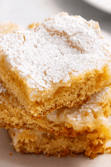 A stack of three cream cheese bars.
