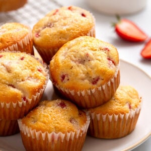 A plate with easy strawberry muffins.