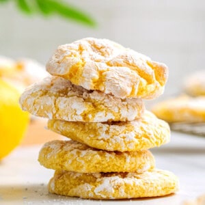 Five Cool Whip Cake Mix Cookies stacked on top of each other.
