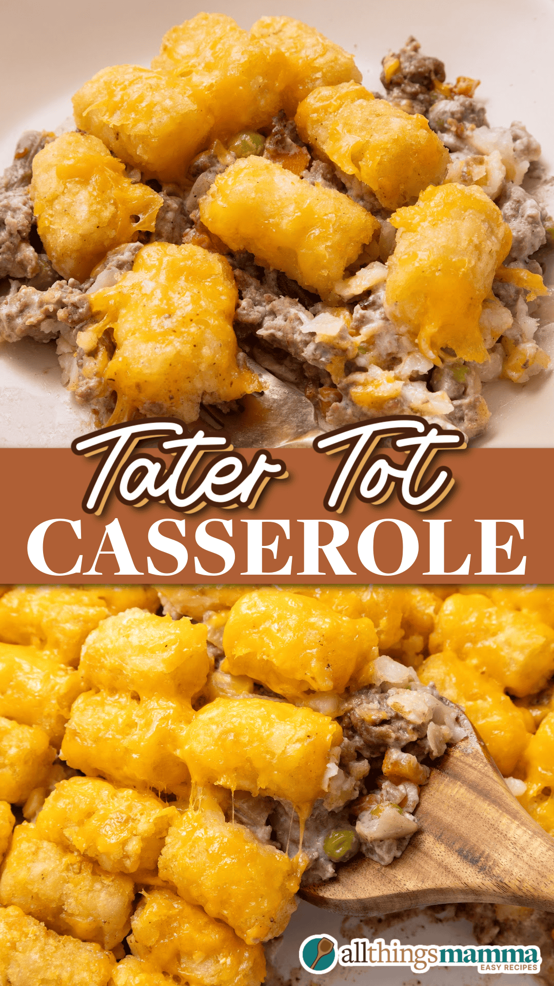 tater tot casserole two close up images of tater tot casserole.
