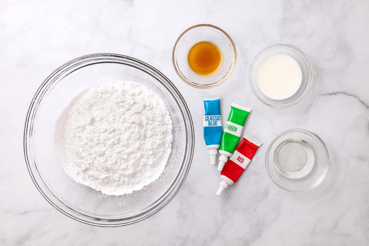 Sugar Cookie Icing Ingredients needed for sugar cookie icing.