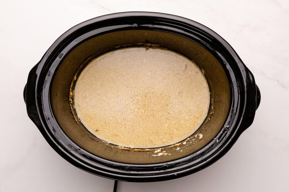 Gravy for pork chops Thickened sauce in a slow cooker.