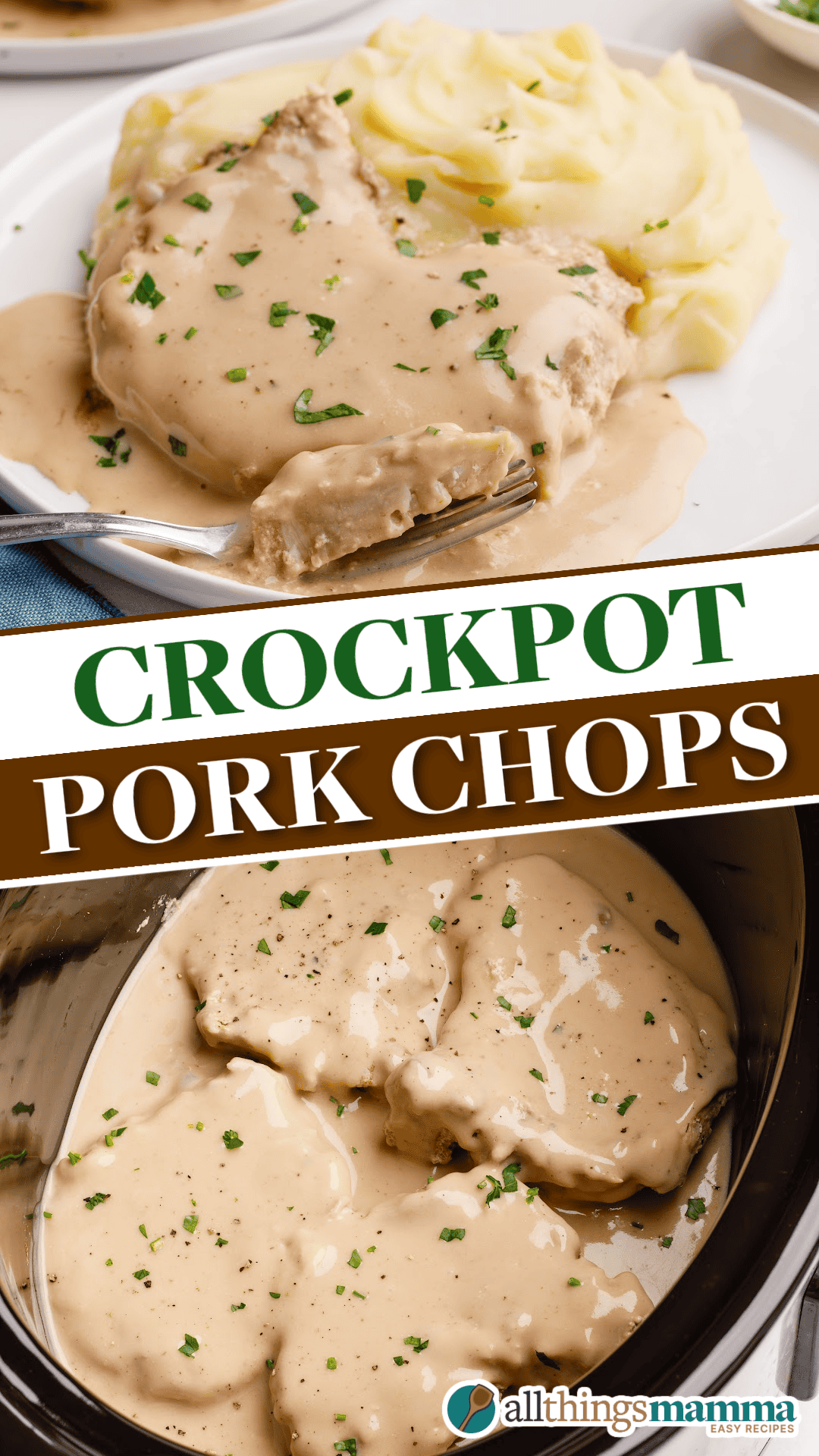 Crockpot Pork Chops Crockpot Pork Chops collage image.
