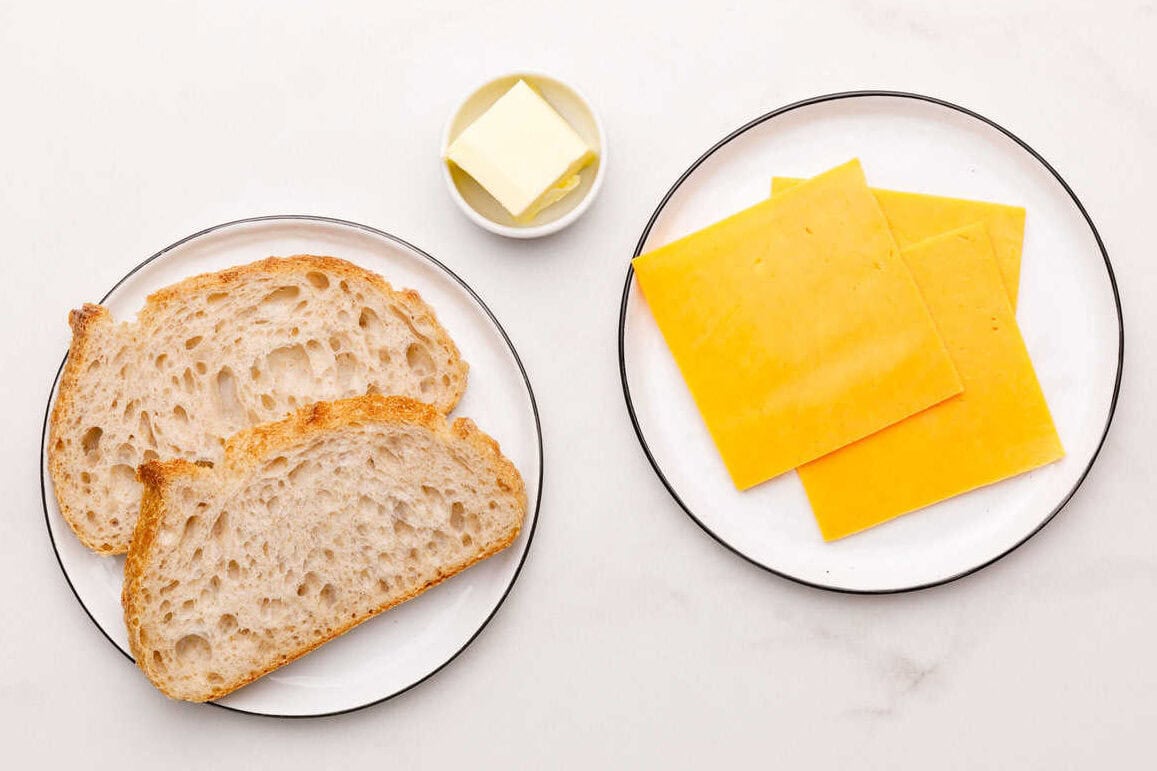 Grilled Cheese Sandwich Ingredients needed for a grilled cheese sandwich.