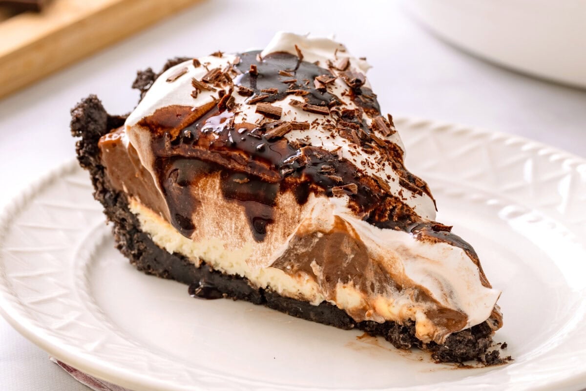 slice of mississippi pie on a white plate
