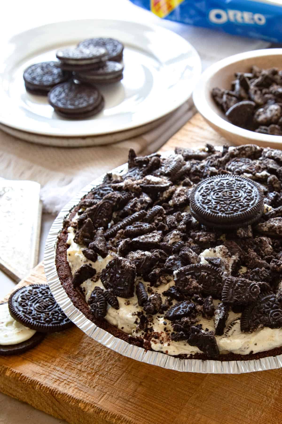 oreo pie full oreo pie on a countertop